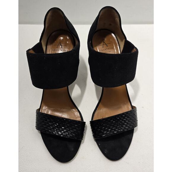 Aquatalia Suzanne Heeled Dress Sandals Suede/Embossed Snakeskin Sz 6.5 B Italy - Picture 2 of 9